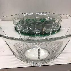 New Martinsville Radiance Emerald Green to Clear 15 Pieces Punch Bowl Set