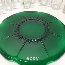 New Martinsville Radiance Emerald Green to Clear 15 Pieces Punch Bowl Set