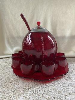 New Martinsville Radiance Ruby Punch Bowl 10 Cups Ladle Underplate & Lid Rare
