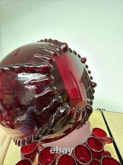 New Martinsville Ruby Red Glass Radiance Punch Set Bowl Underplate Ladle Cups