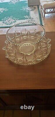 Nice Vintage 1930's 14 pc. Imperial Glass Candlewick Punch Bowl No Ladle