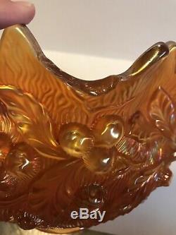 Northwood Acorn Burrs Marigold Punch Bowl Carnival Glass