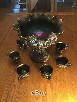 Northwood Acorn Burrs Punch bowl set Purple GORGEOUS 8cup Mint Amethyst large