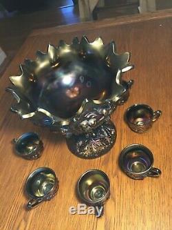Northwood Acorn Burrs Punch bowl set Purple GORGEOUS 8cup Mint Amethyst large
