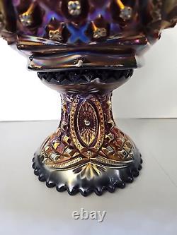 Northwood Amethyst Carnival Glass Punch Fruit Bowl And Base Memphis Pattern