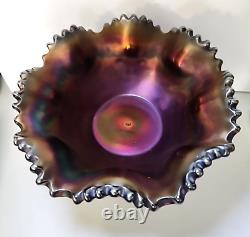 Northwood Amethyst Carnival Glass Punch Fruit Bowl And Base Memphis Pattern