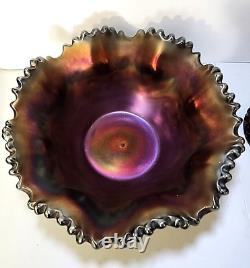 Northwood Amethyst Carnival Glass Punch Fruit Bowl And Base Memphis Pattern