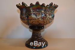 Northwood Amethyst Grape & Cable Carnival Glass Punch Bowl on Pedestal