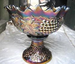 Northwood Antique Carnival Glass GRAPE and CABLE Punch Bowl and Base in Amethyst