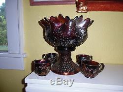 Northwood Carnival AMETHYST Grape and Cable Punch Bowl and 4 Cups, Marked, NR
