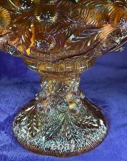 Northwood Carnival Glass Acorn Burrs Marigold Punch Bowl Beautiful