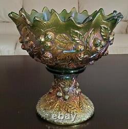 Northwood Carnival Glass Acorn Burrs Punch Set In Green