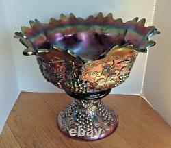 Northwood Carnival Glass Amethyst Master Banquet Punch Bowl Grape and Cable