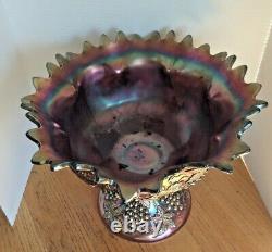Northwood Carnival Glass Amethyst Master Banquet Punch Bowl Grape and Cable
