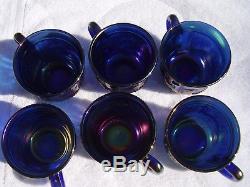 Northwood Carnival Glass Blue Peacock at the Fountain 8 pc. Punch Bowl Set