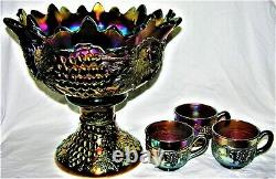 Northwood Carnival Glass Grape And Cable Five Piece Punch Set
