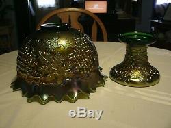 Northwood Carnival Glass Green Grape and Cable Midsize Punch Bowl and Base