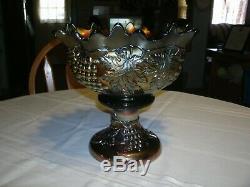 Northwood Carnival Glass Green Grape and Cable Midsize Punch Bowl and Base