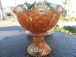 Northwood Carnival Glass MEMPHIS Punch Bowl and Base MARIGOLD WONDERFUL