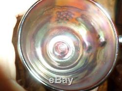 Northwood Carnival Glass Punch Bowl Grape & Cable & 4 Matching Cups