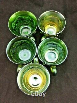 Northwood GREEN MEMPHIS ANTIQUE CARNIVAL GLASS COMPLETE 7 piece PUNCH BOWL SET