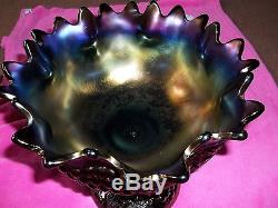 Northwood Grape & Cable 2 PC. Carnival Glass Punch Bowl & Base Amethyst