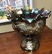 Northwood Grape & Cable Amethyst Carnival Glass Punch Bowl With Base Signed