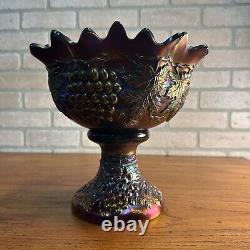 Northwood Grape & Cable Amethyst Carnival Glass Punch Bowl with Base Signed