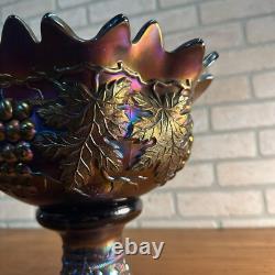 Northwood Grape & Cable Amethyst Carnival Glass Punch Bowl with Base Signed