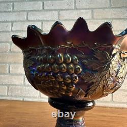 Northwood Grape & Cable Amethyst Carnival Glass Punch Bowl with Base Signed
