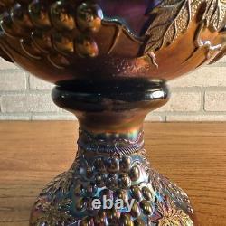 Northwood Grape & Cable Amethyst Carnival Glass Punch Bowl with Base Signed