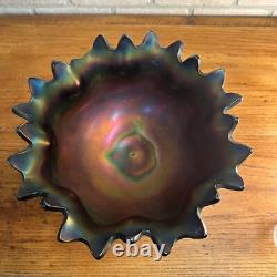 Northwood Grape & Cable Amethyst Carnival Glass Punch Bowl with Base Signed
