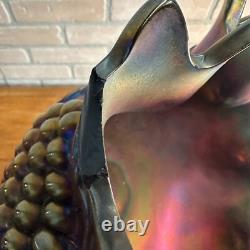 Northwood Grape & Cable Amethyst Carnival Glass Punch Bowl with Base Signed