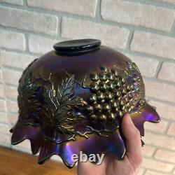 Northwood Grape & Cable Amethyst Carnival Glass Punch Bowl with Base Signed