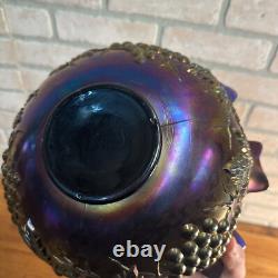 Northwood Grape & Cable Amethyst Carnival Glass Punch Bowl with Base Signed
