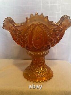 Northwood Marigold Carnival Glass Punch Bowl &Base Memphis Pattern