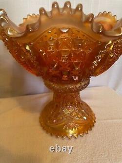 Northwood Marigold Carnival Glass Punch Bowl &Base Memphis Pattern