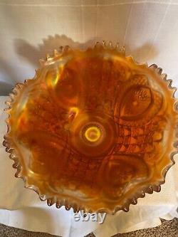 Northwood Marigold Carnival Glass Punch Bowl &Base Memphis Pattern