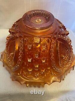 Northwood Marigold Carnival Glass Punch Bowl &Base Memphis Pattern