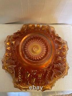 Northwood Marigold Carnival Glass Punch Bowl &Base Memphis Pattern