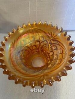 Northwood Marigold Carnival Glass Punch Bowl &Base Memphis Pattern