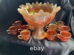 Northwood Peacock At The Fountain Marigold 12Pc Punch Set Stunning And Rare