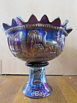 Northwood Peacock at the Fountain Amethyst Electric Carnival Glass Punch Bowl