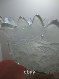 Northwood White Carnival Master Banquet Punch Bowl Grapes & Cable Pattern