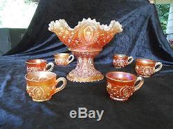 Northwood carnival Glass Memphis Punch Bowl Marigold 6 cups
