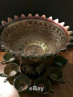 NorthwoodsFentonCarnival Glass Punch Bowl Pedestal And 6 Cups