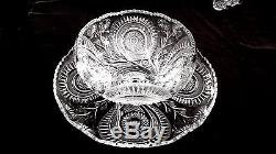 OLD 1908 US Glass Smith Slewed Horseshoe Punch Bowl Cups Underplate Ladle EXCELL