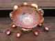 OUTSTANDING PUNCH SET! DUGAN MANY FRUITS CARNIVAL GLASS IRIDESCENT BOWL ANTIQUE