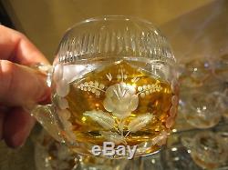 Older Bohemian Art Glass Punch Bowl Set