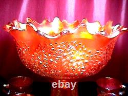 Orange Tree Punch Bowl Set 8 Piece Deep Marigold Carnival Glass By Fenton